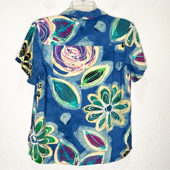 Jams World Sienna Blue Button Down Vintage Top Hawaiian Floral Neon Rainbow - Picture 4 of 8